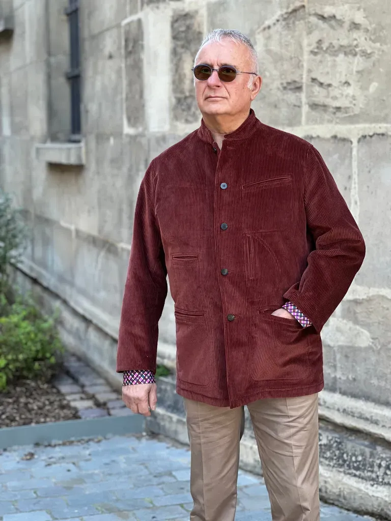Hollington Architect veste col Nehru velours marron