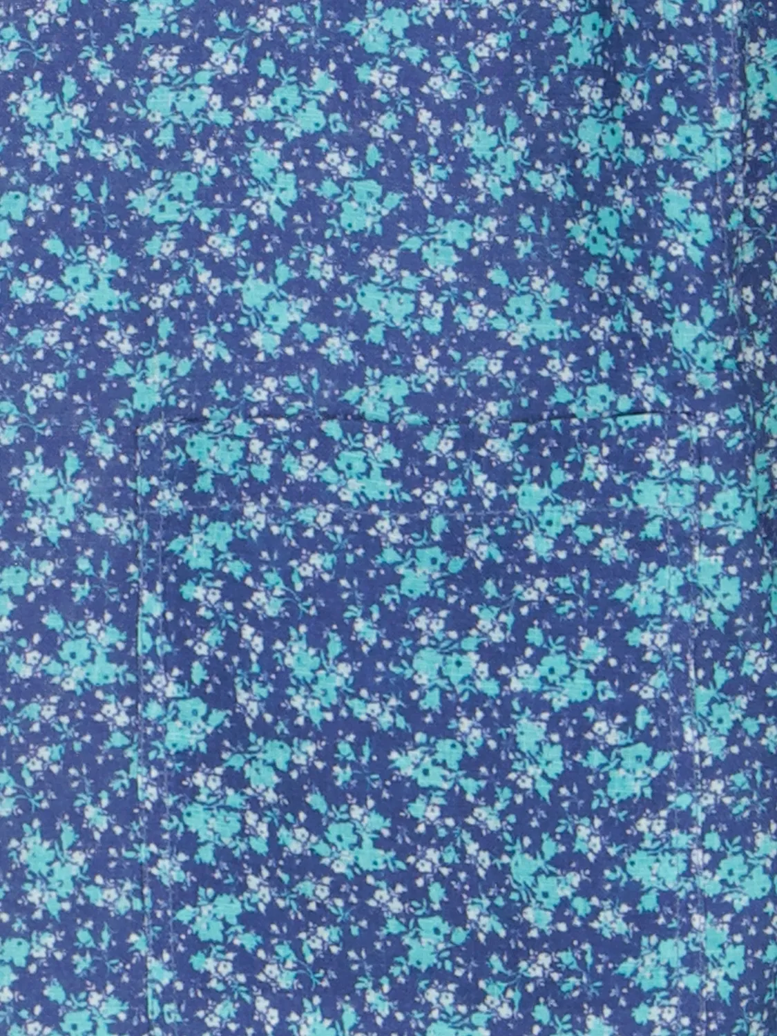 Hollington lin fleurs chemise col mao turquoise coupe droite