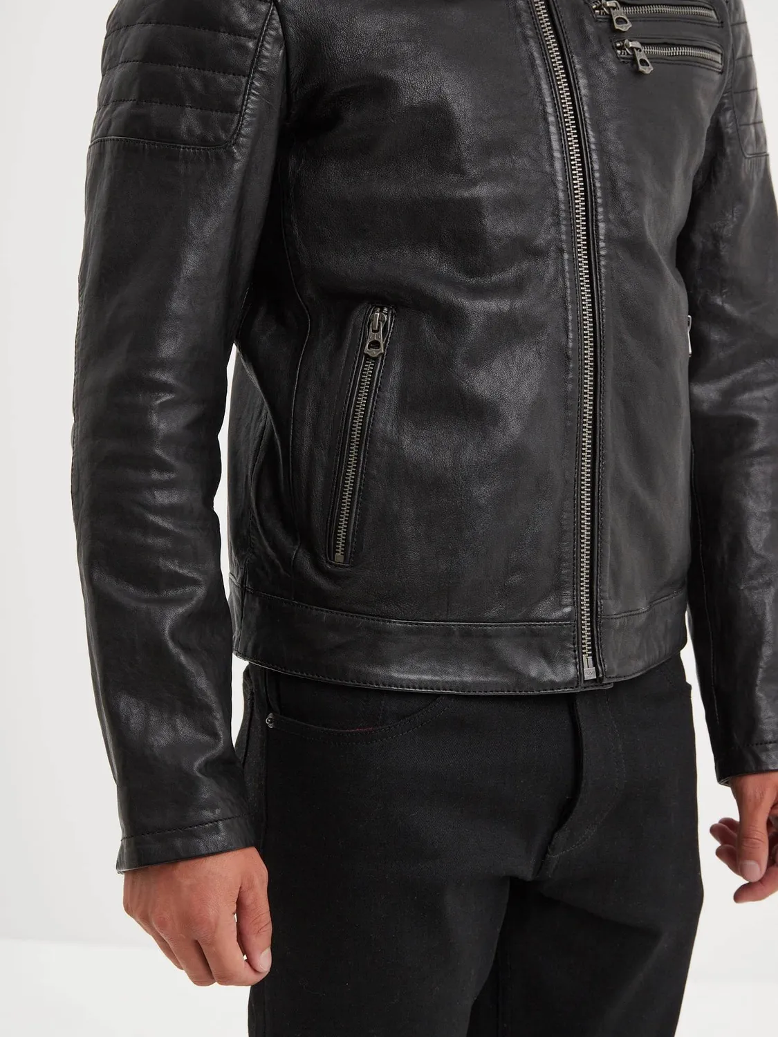 Daytona Starget blouson cuir vintage noir col motard
