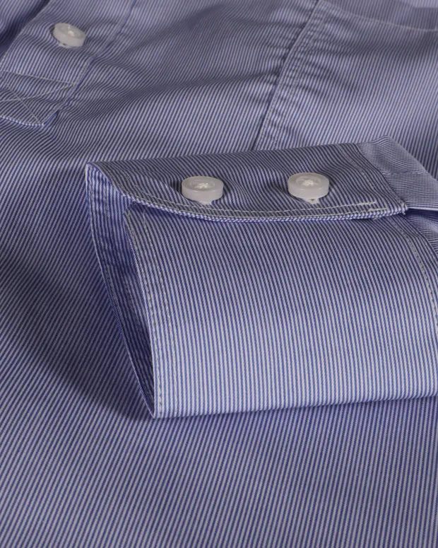 HOLLINGTON chemise col mao fines rayures bleues coton