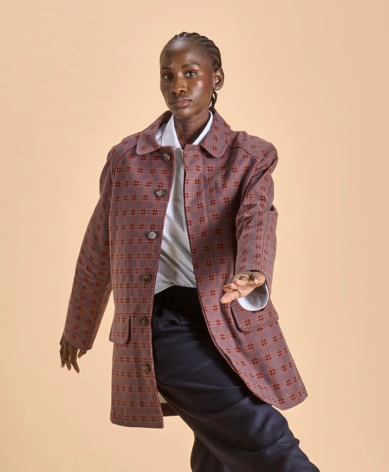 SOUBACQ Boulogne trench gabardine pourpre carreaux