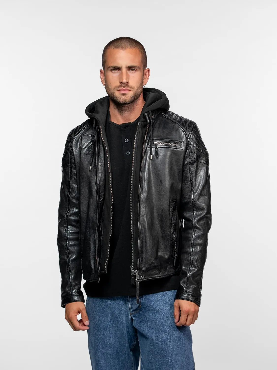 Daytona Dodds Blouson motard cuir agneau noir capuche