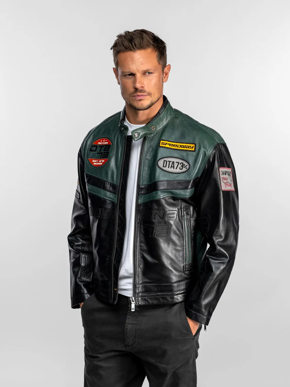 DAYTONA Sanilac Blouson racing cuir oversize vert