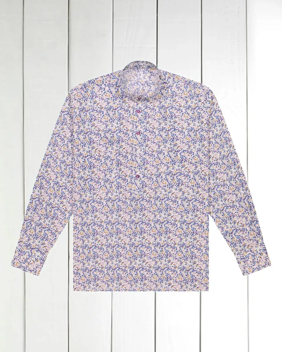 Hollington Liberty cerises chemise col mao coton coupe droite