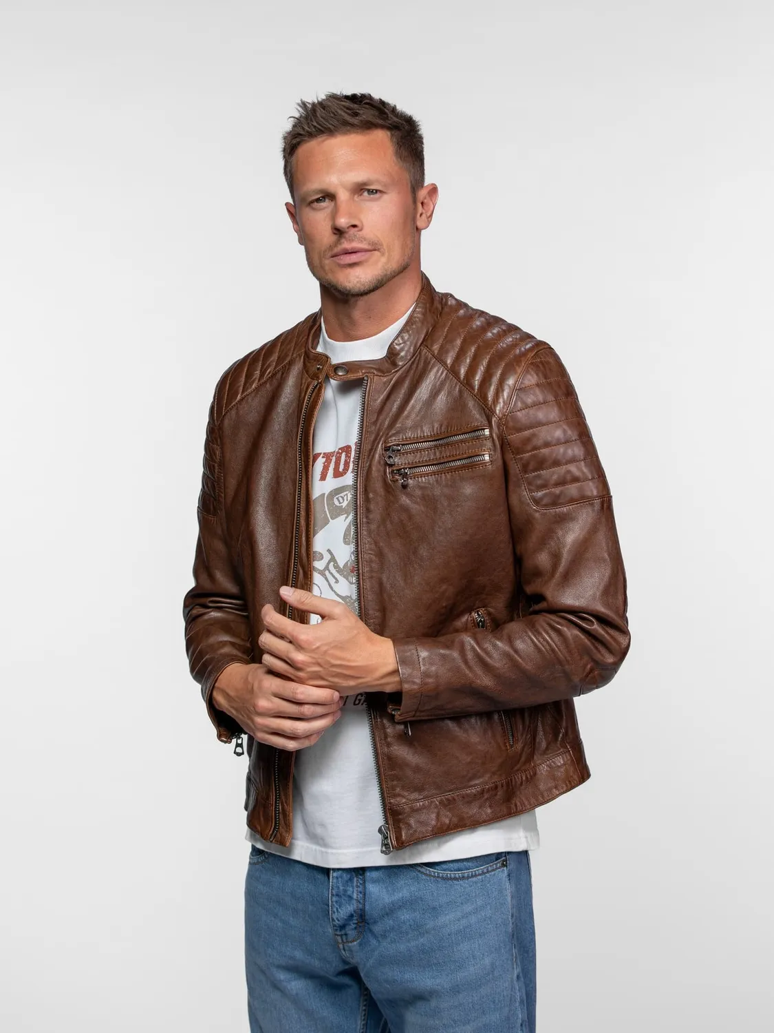Daytona Starget blouson cuir vintage noir col motard