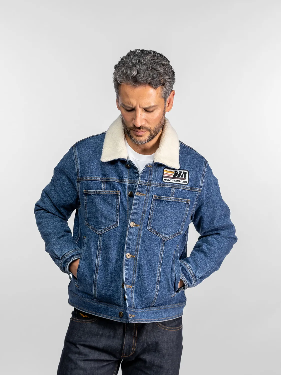 Daytona Durham veste jean sherpa mid wash délavé