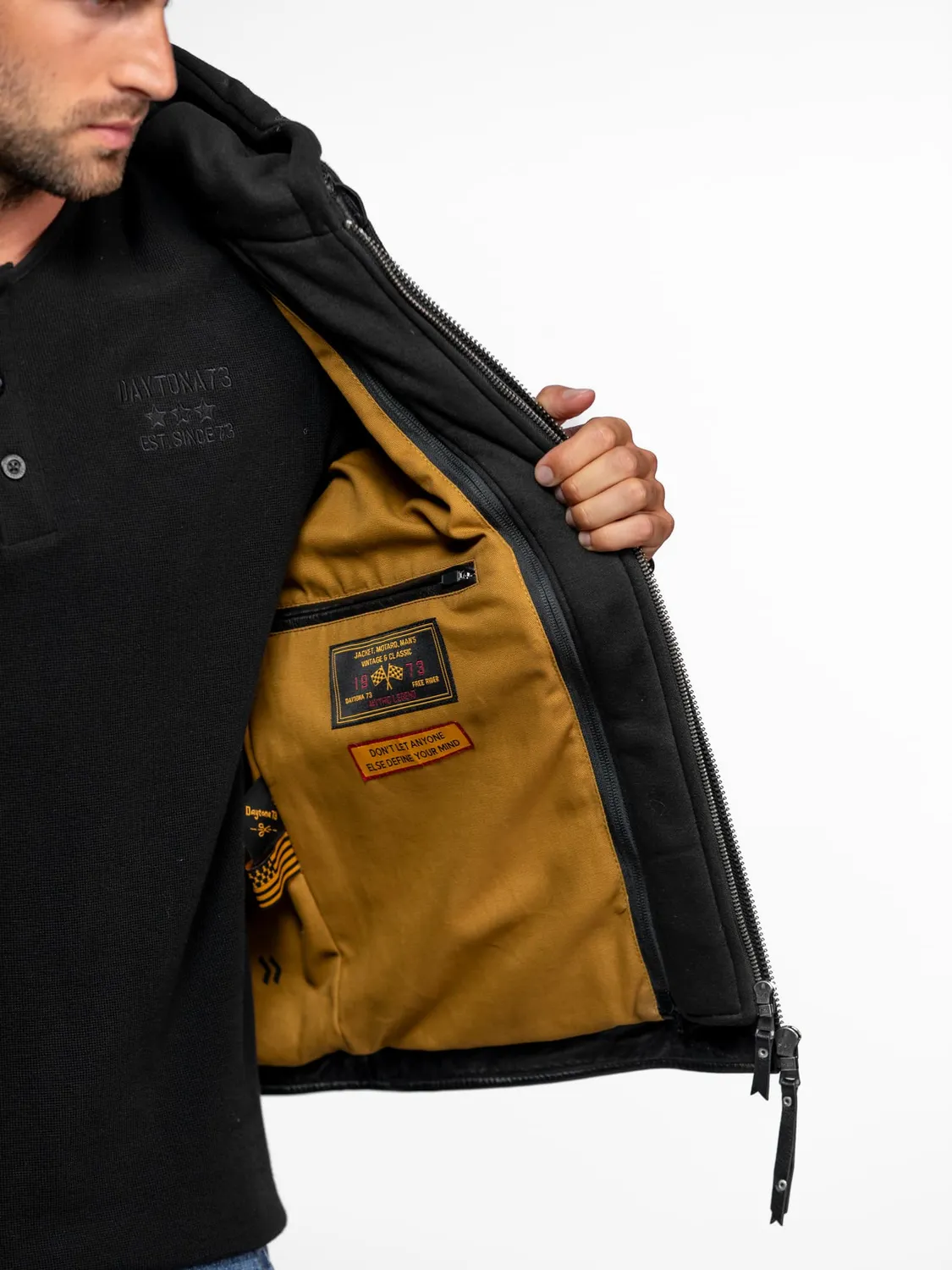 Daytona Dodds Blouson motard cuir agneau noir capuche