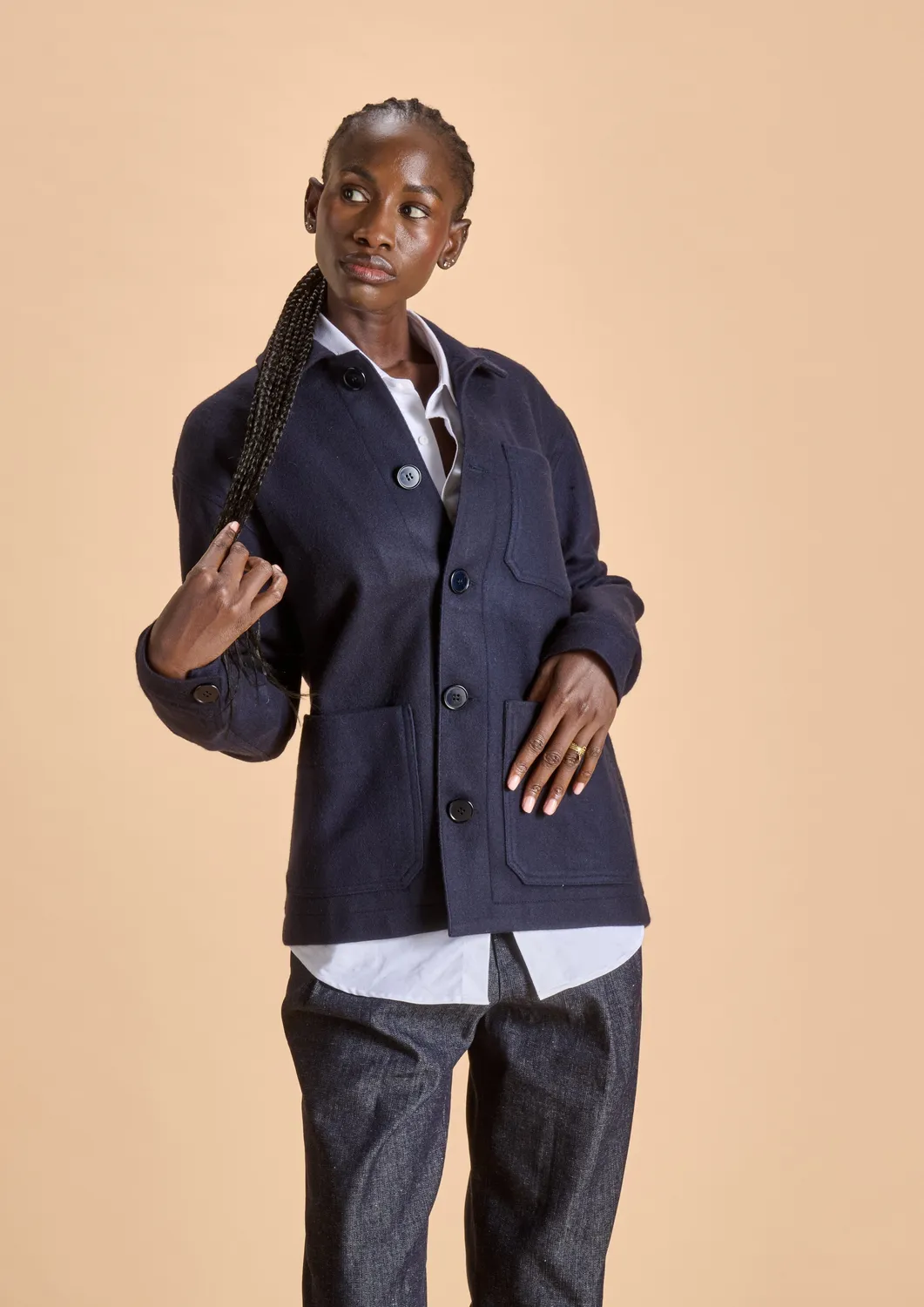 Soubacq Hermine veste de travail laine bleue