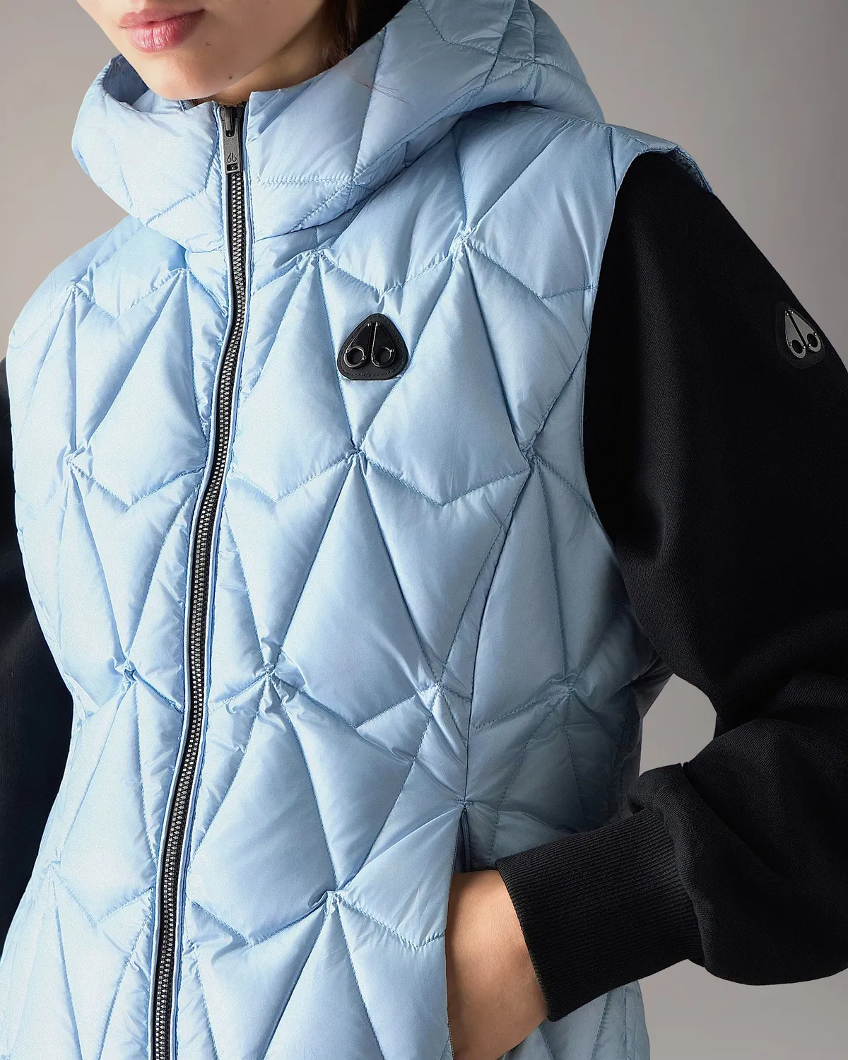 Moose Knuckles Iceberg Quilt gilet duvet bleu ice matelassé