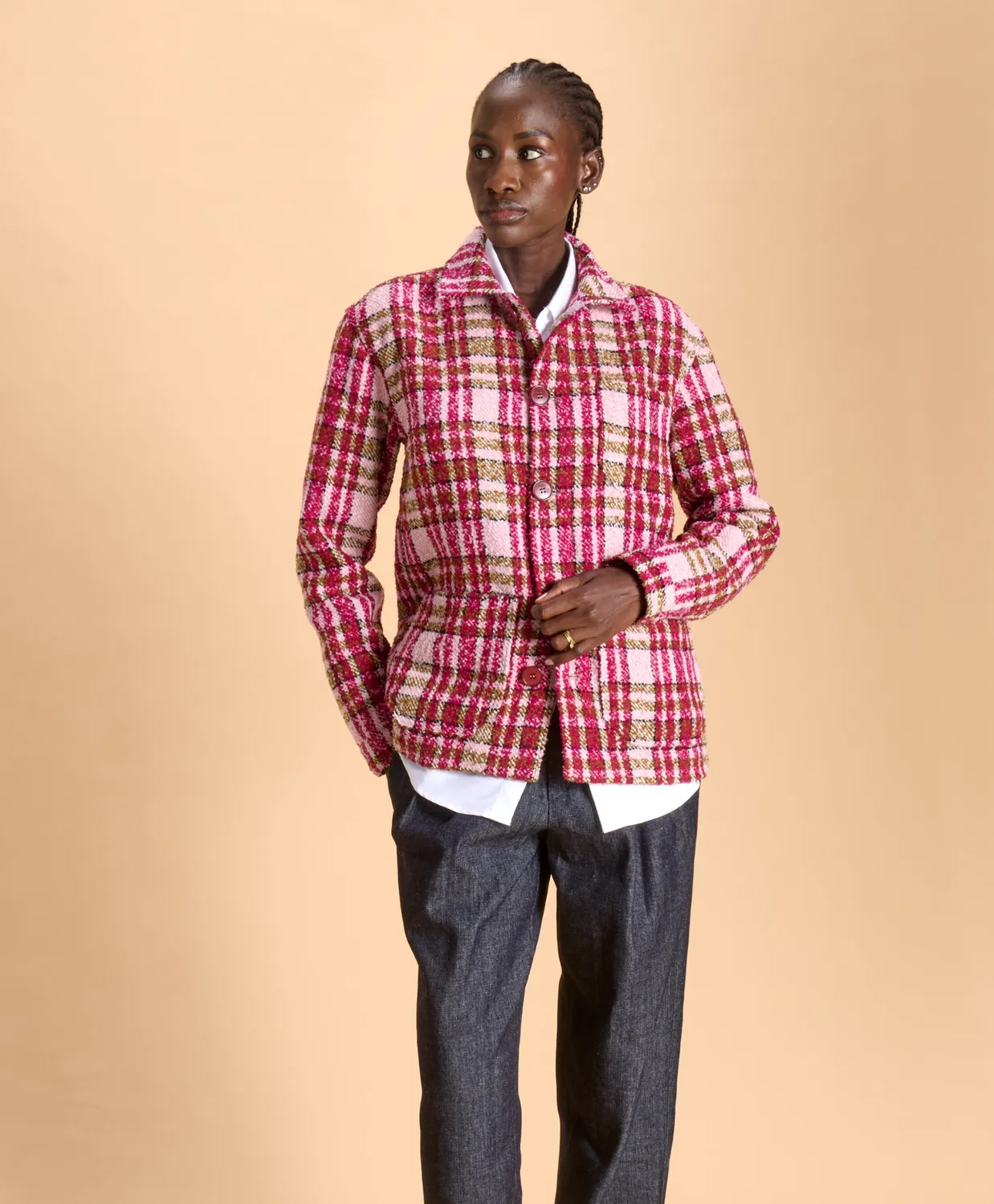 Soubacq Bleu Zita veste travail tweed bleu
