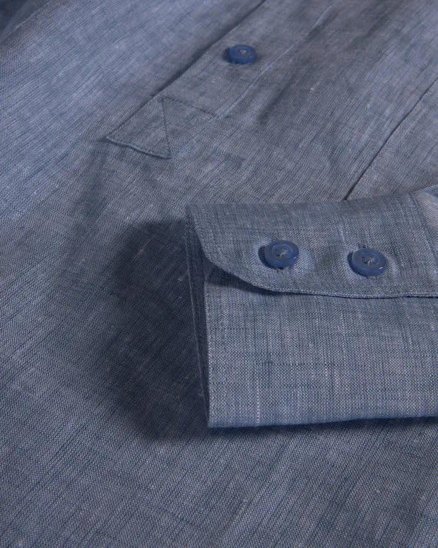 Hollington chemise col mao lin bleu pur