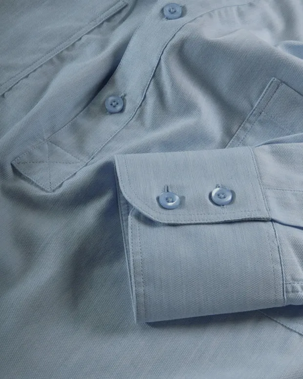 Hollington chemise col nehru bleu caviar coton