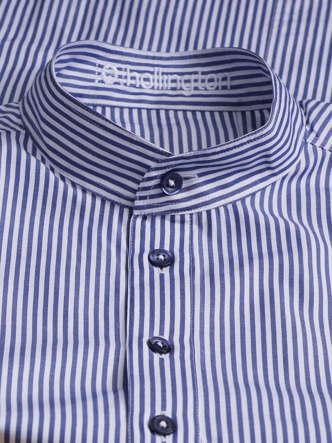 Hollington chemise col mao homme coton rayures bleu roi