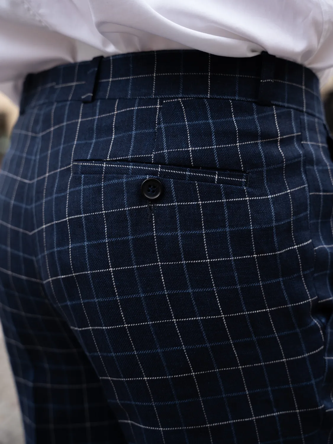 Hollington Siza pantalon lin laine carreaux British blue