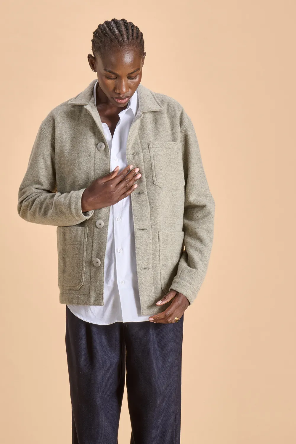 Soubacq Bleu Patagonia veste laine grise