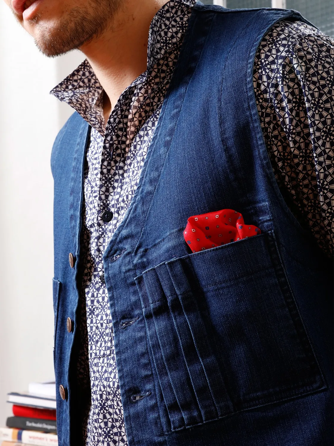 Hollington 20 poches gilet denim indigo extensible bleu 46