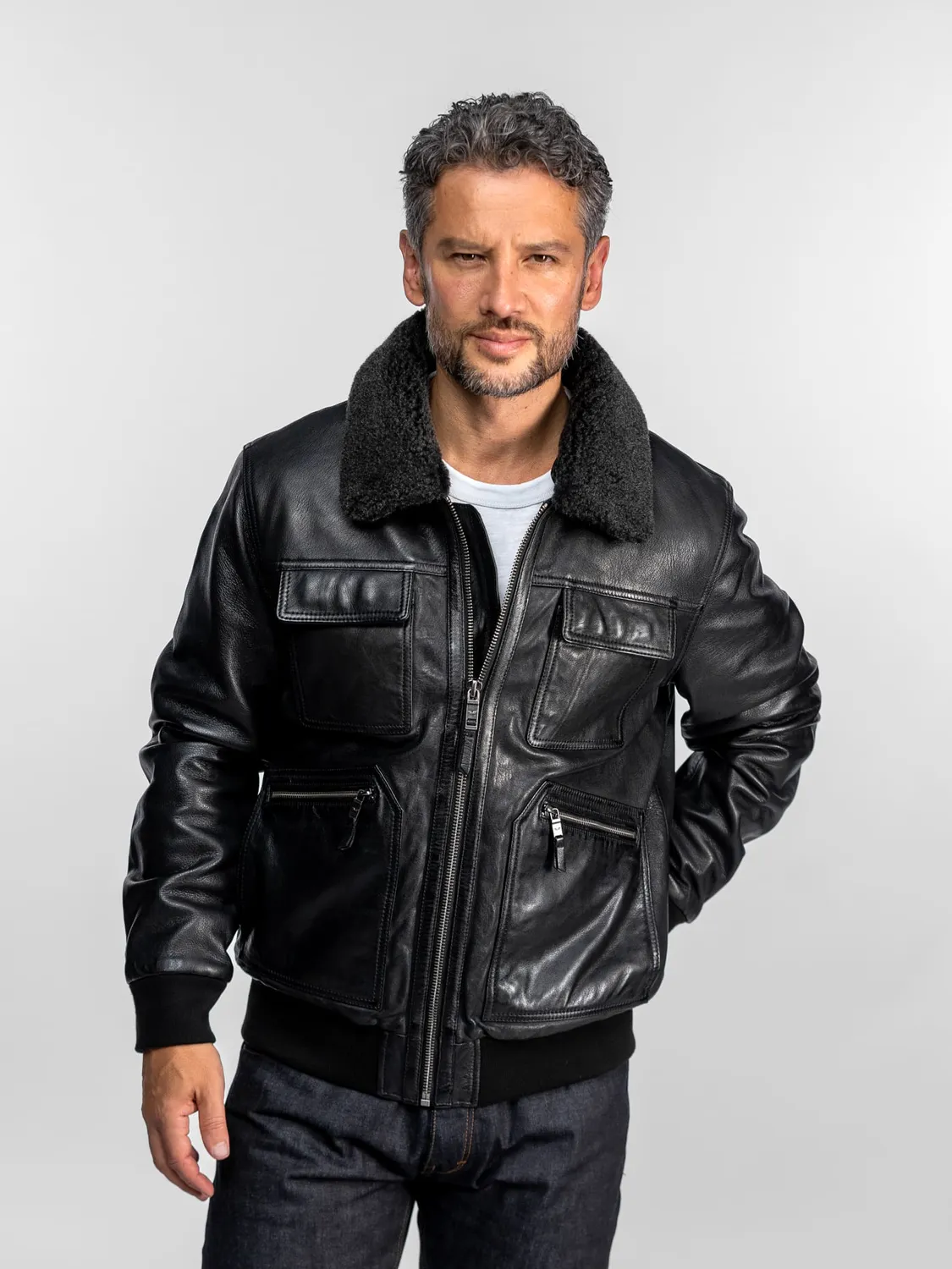 Daytona Boaz blouson aviateur homme noir mouton