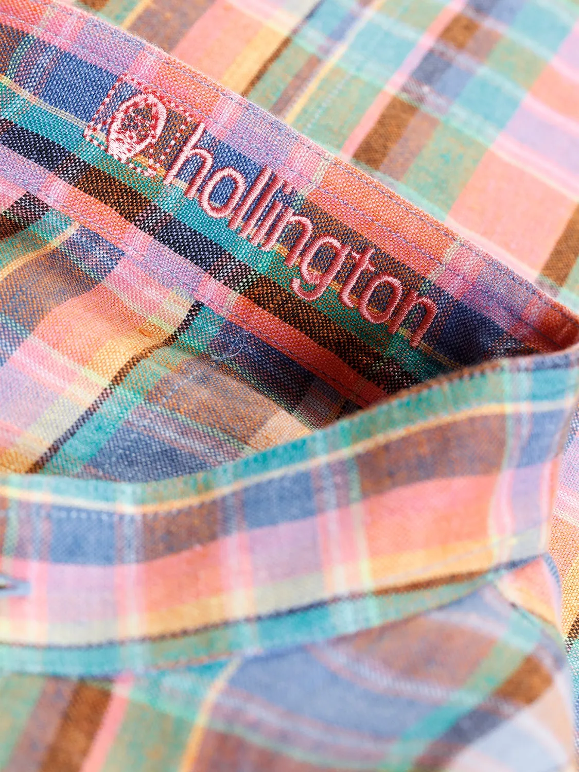 HOLLINGTON Chemise col mao tartan été lin XS-XXXL