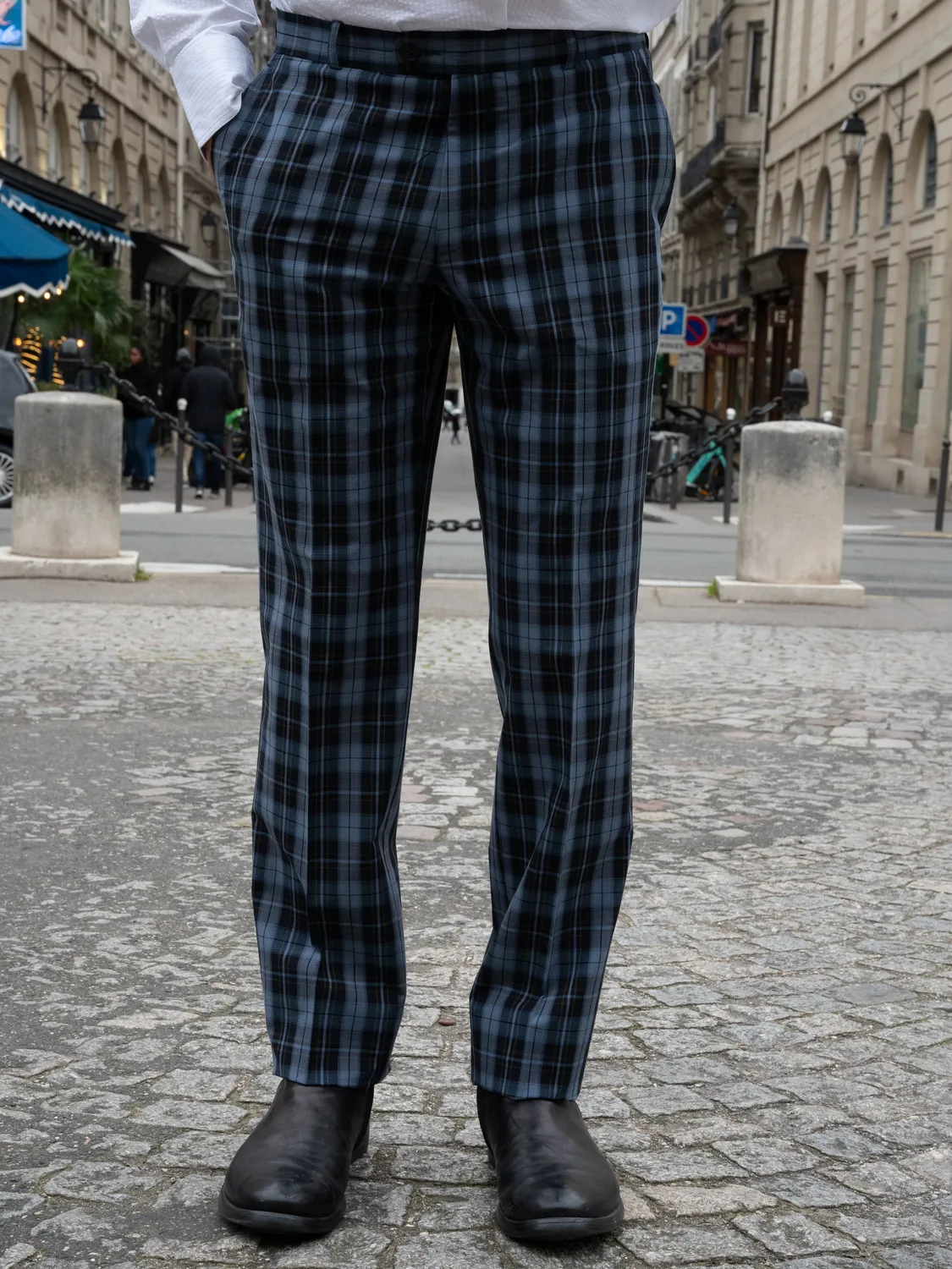 Hollington siza pantalon navy carreaux extensible