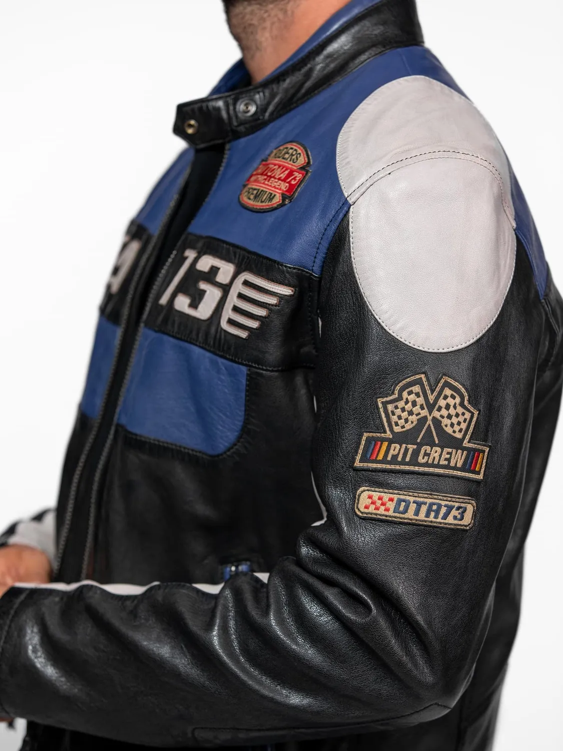 Daytona Findlay blouson cuir racing short blue