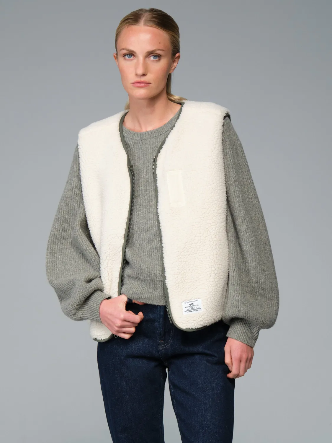 Alpha Industries Saia gilet sherpa femme écru