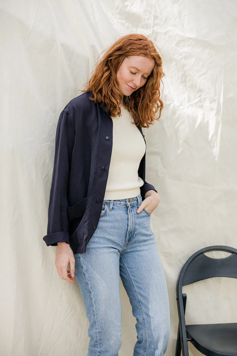 Soubacq Le Bleu de Soie veste de travail soie sur mesure