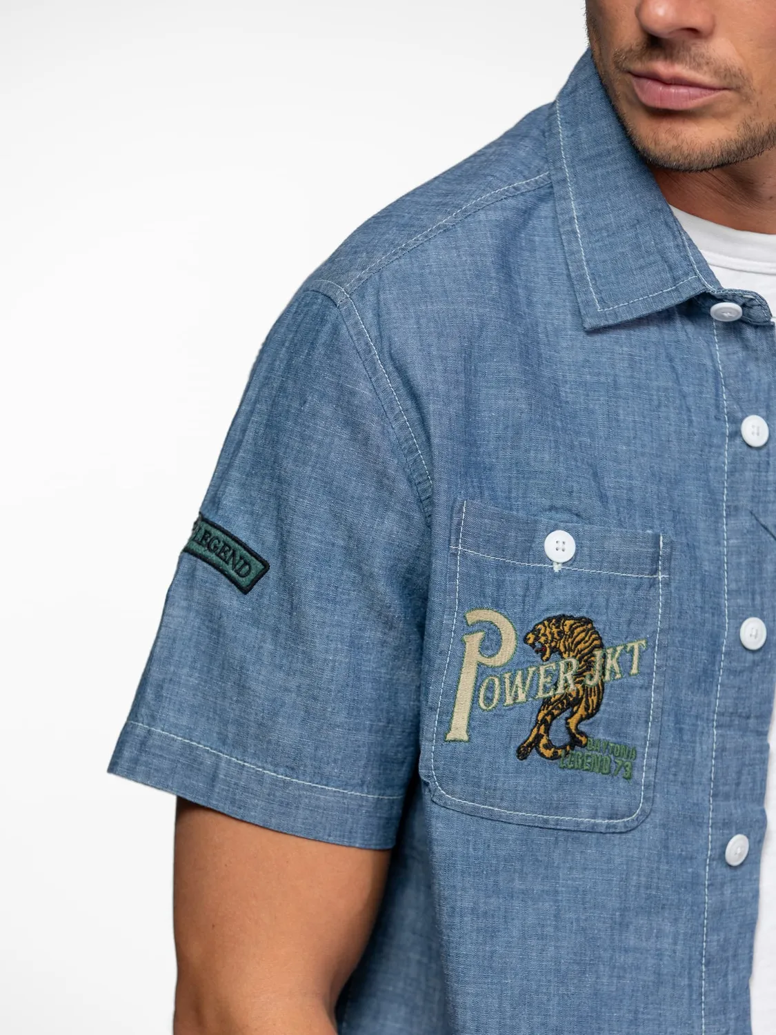 Daytona Peyote chemise homme medium blue chambray boxy