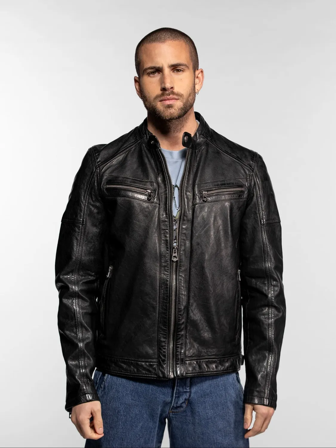 Daytona Collins blouson cuir homme noir agneau