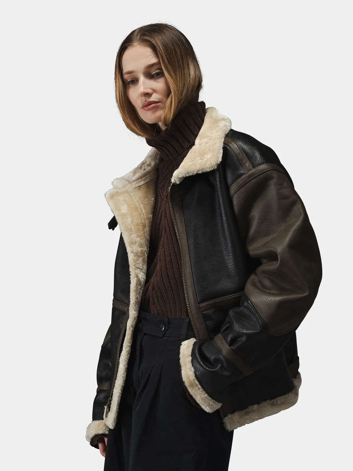 Alpha Industries B-3 Mod blouson simili cuir marron sherpa