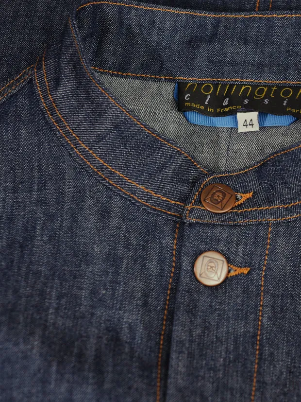 Hollington Naipaul veste indigo denim col officier non doublée