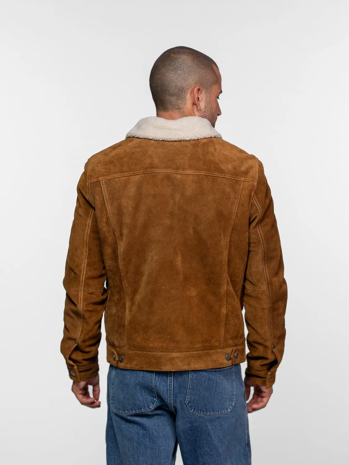 Daytona Trucker blouson cuir nubuck sherpa cognac
