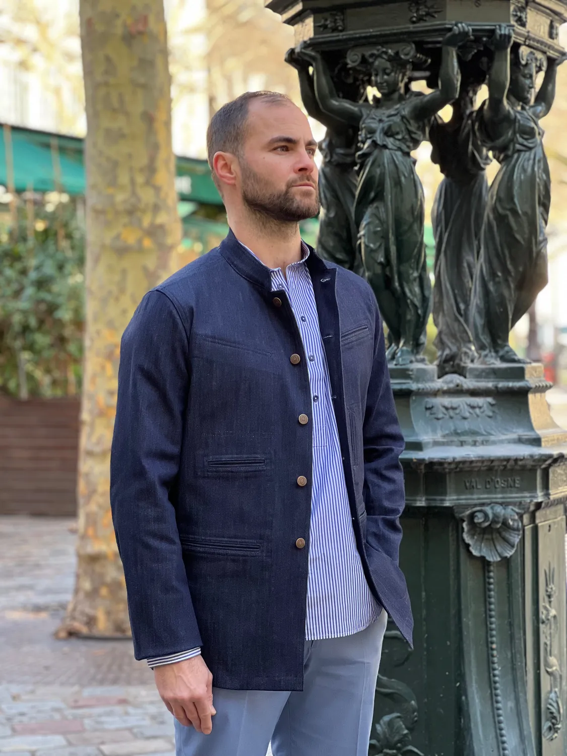 Hollington veste Architecte col Nehru denim indigo 44