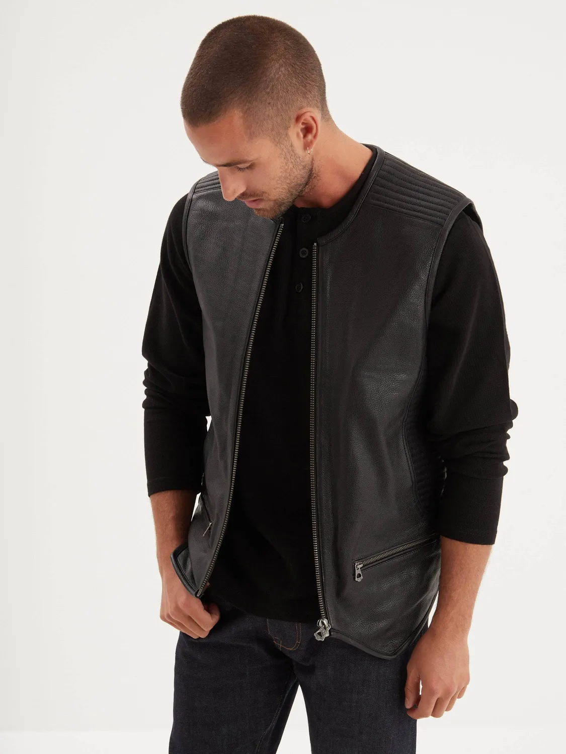 DAYTONA Free chapter gilet biker cuir homme noir chèvre