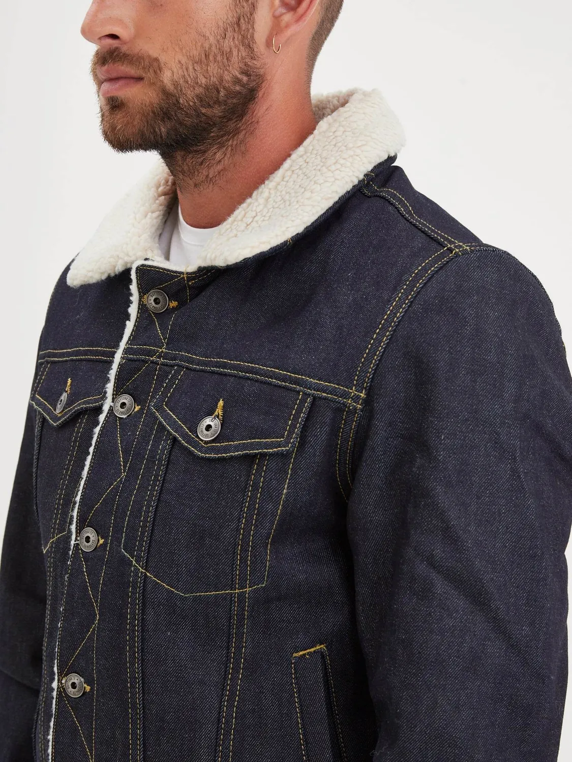 Daytona Mills veste jean raw indigo doublure sherpa