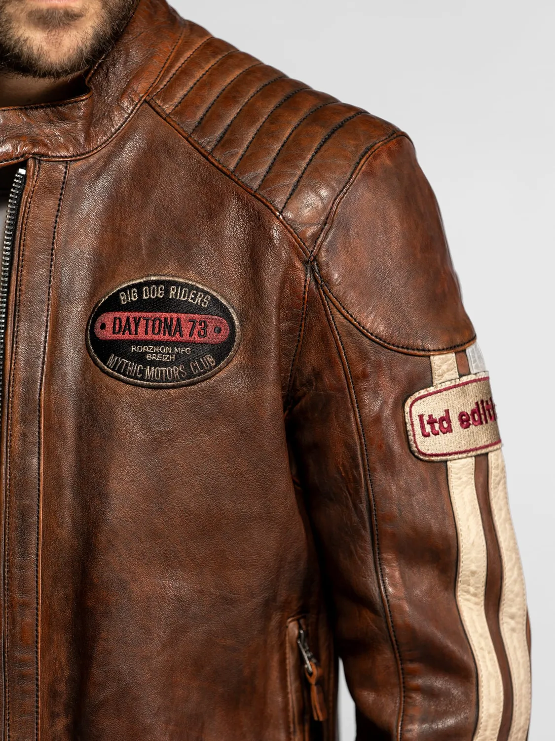 Daytona Corning blouson moto cuir navy tannage végétal