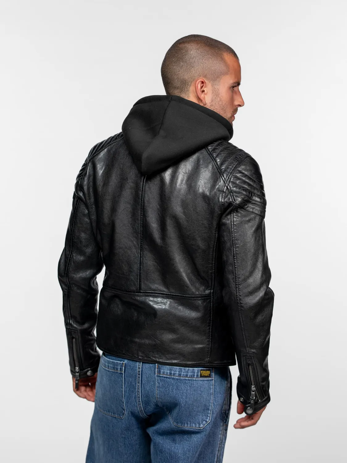 Daytona Dodds Blouson motard cuir agneau noir capuche