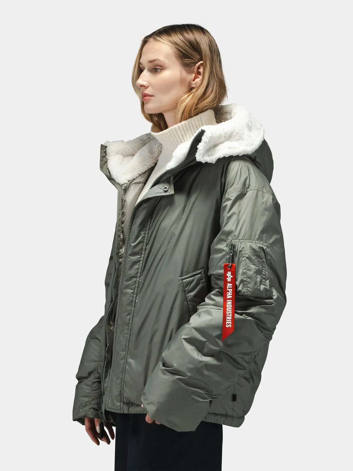 Alpha Industries Short Hybrid parka femme field gray