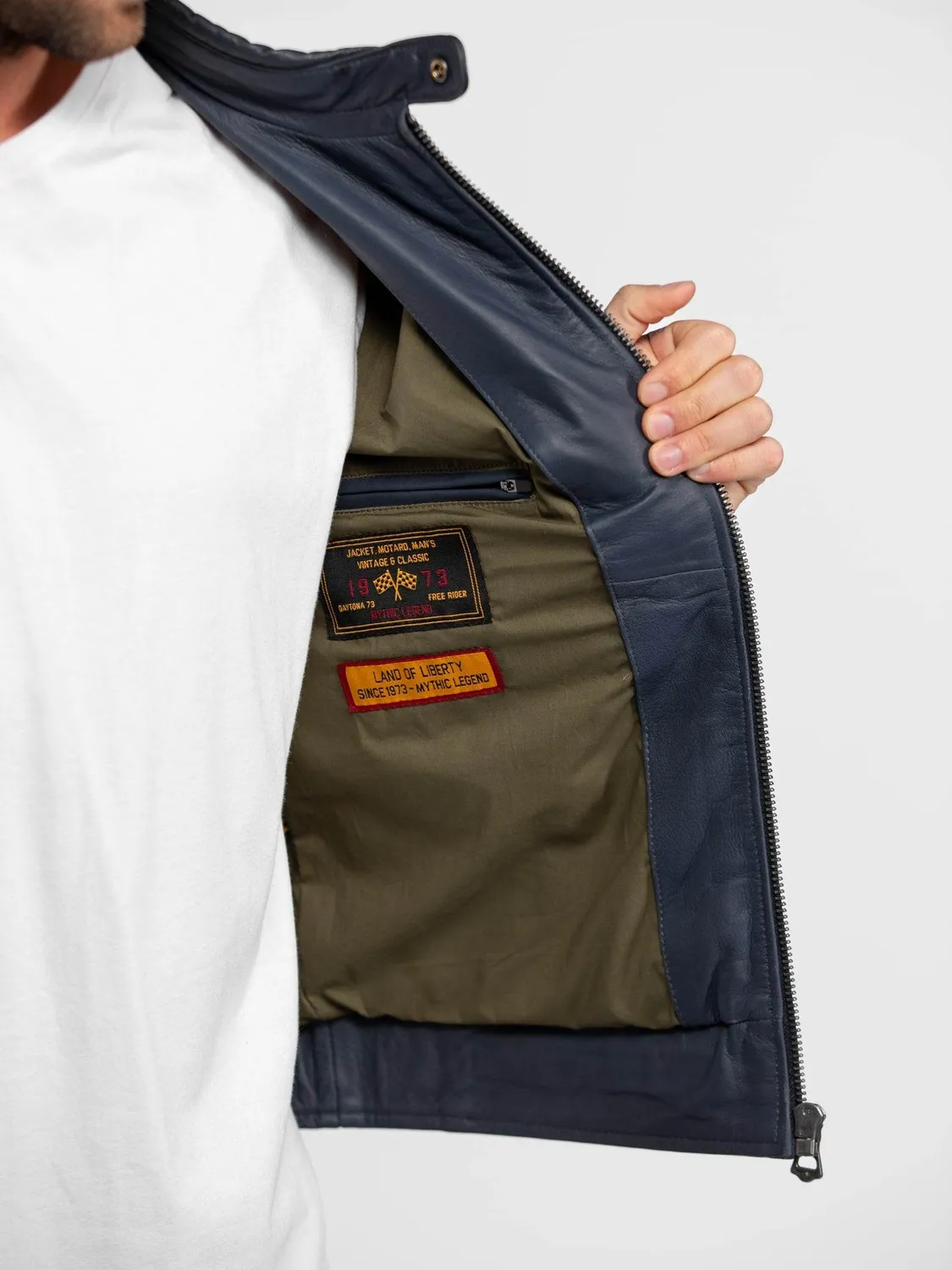 DAYTONA Mercer blouson cuir homme navy mouton grainé