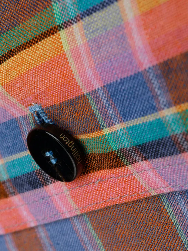 Hollington surchemise col mao toile lin tartan été