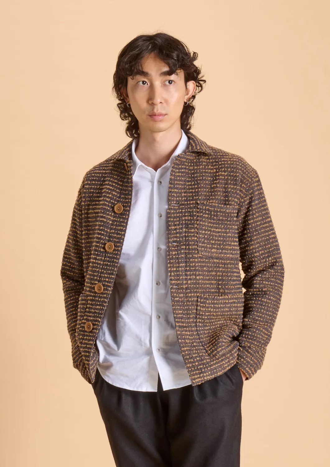 Soubacq Le Bleu Atelier veste lainage bleu beige