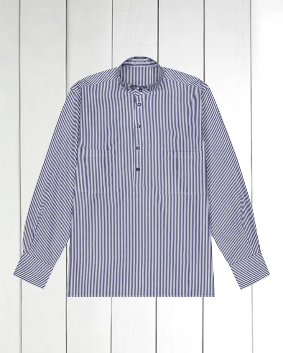 Hollington chemise col mao homme coton rayures bleu roi