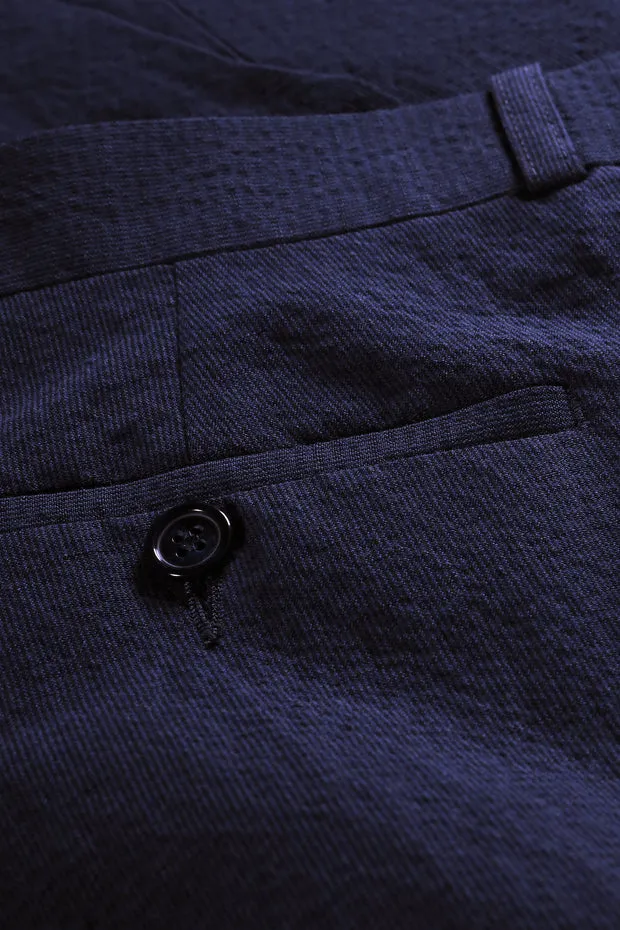 Hollington Siza pantalon seersucker bleu marine ajusté