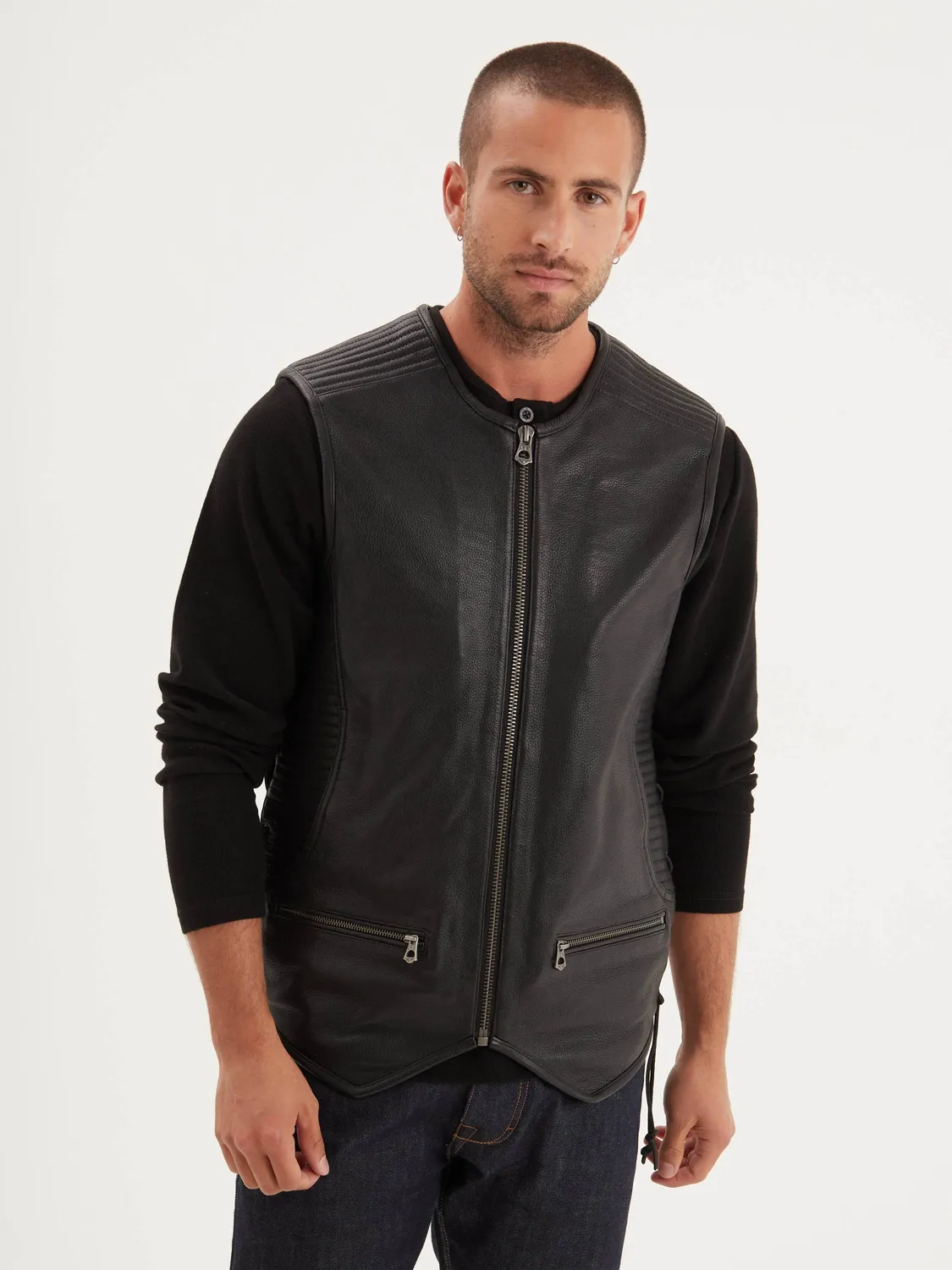 DAYTONA Free chapter gilet biker cuir homme noir chèvre