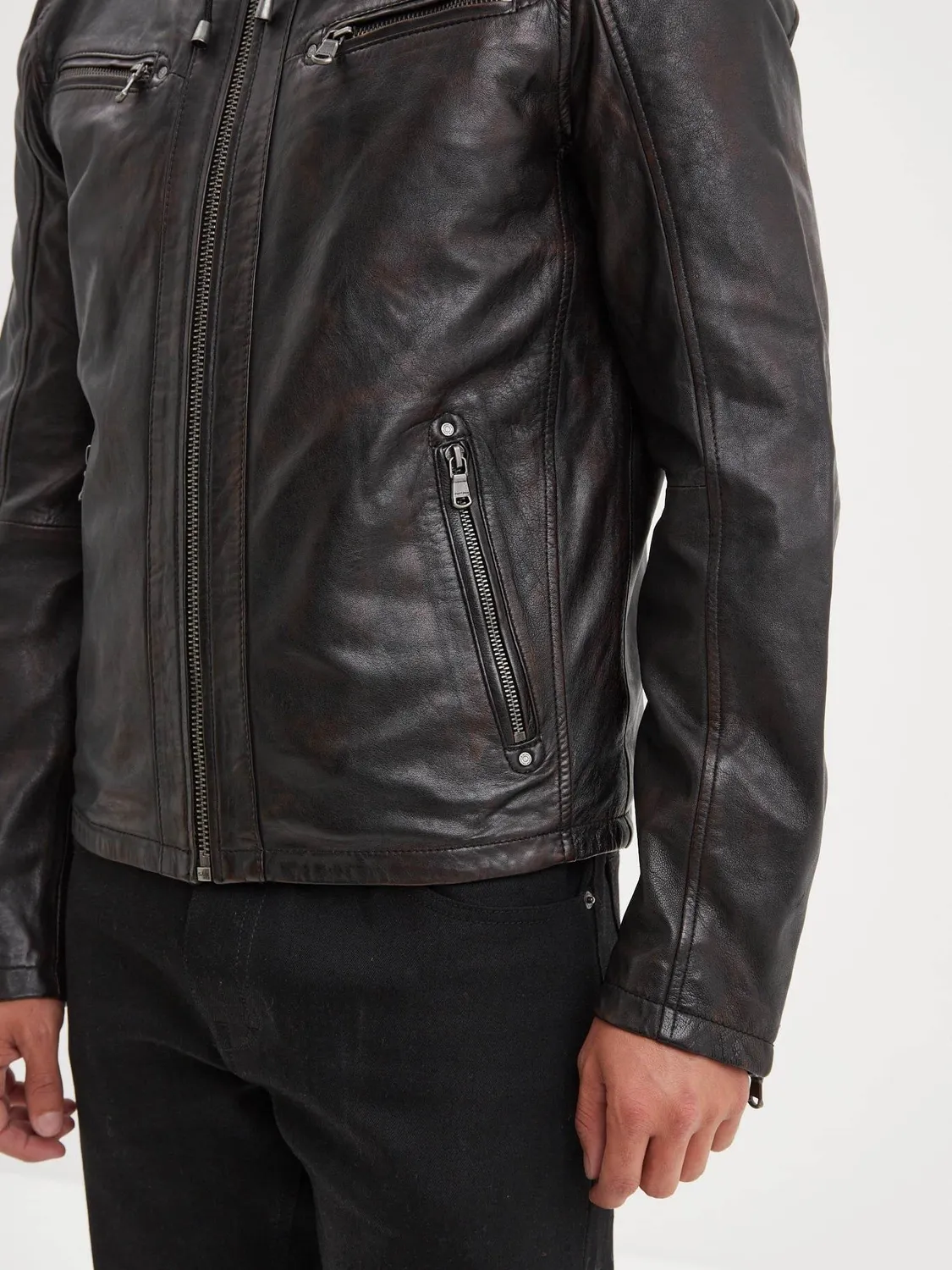 Daytona Winstoner blouson cuir capuche Black/Cognac agneau