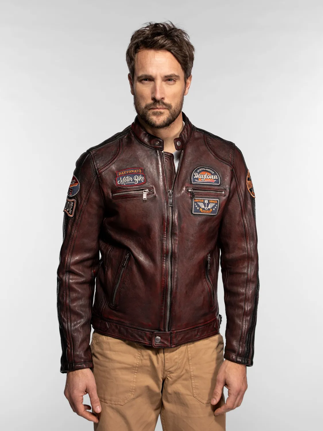 Daytona Aniak Blouson cuir moto mouton marine patiné