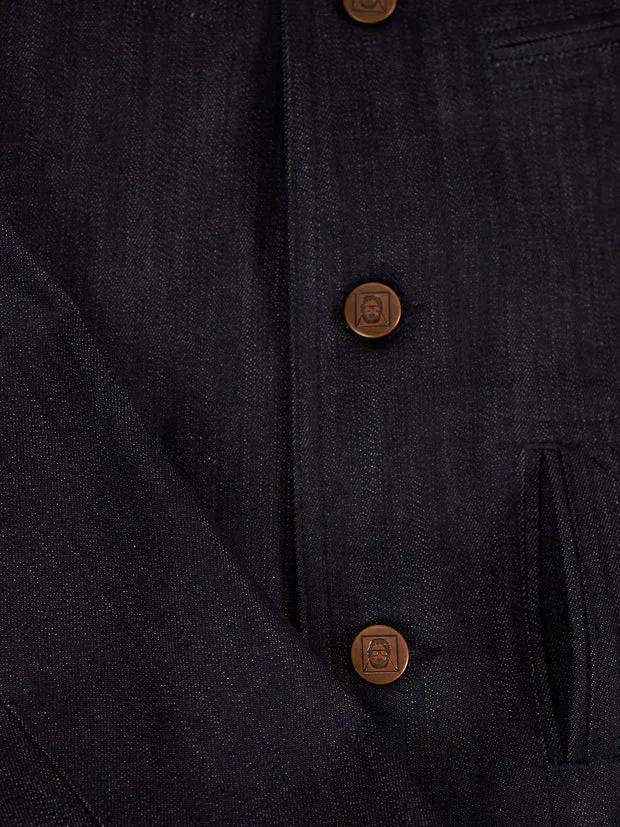 Hollington Architect veste indigo denim stretch col mao