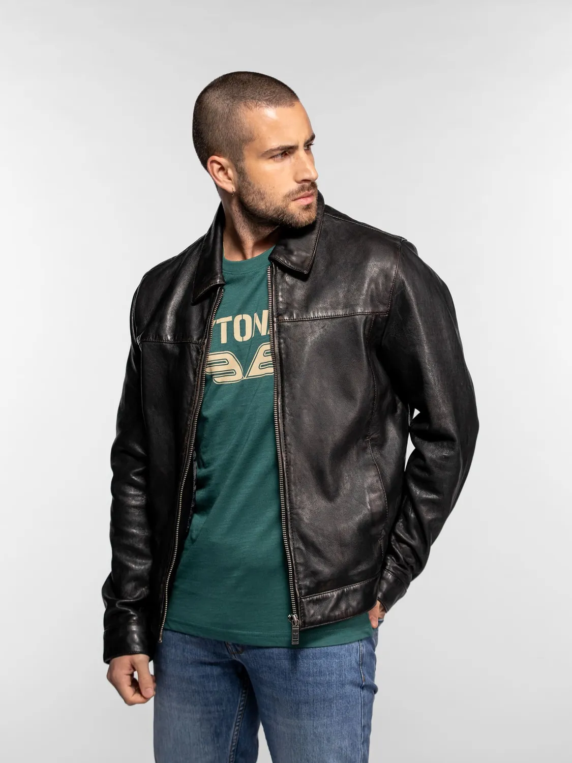 Daytona Decatur blouson cuir Black agneau végétal