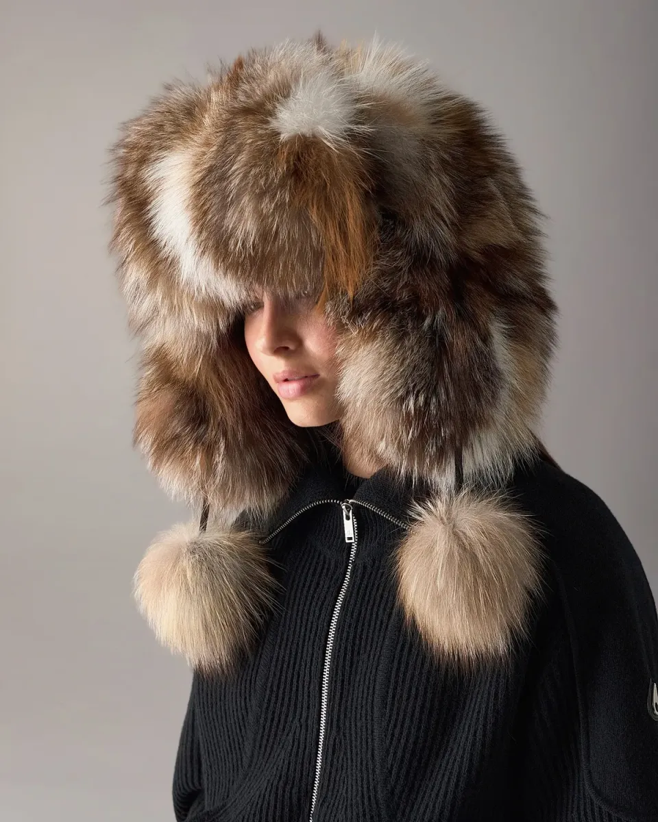 Moose Knuckles Fox Fur chapka fourrure patchwork