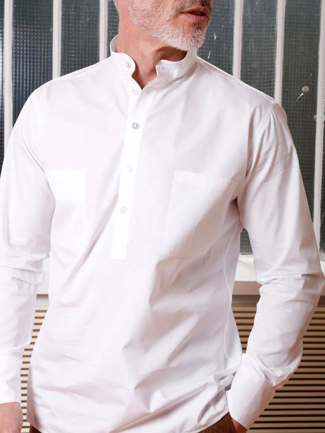 HOLLINGTON col mao popeline blanche chemise coton luxe