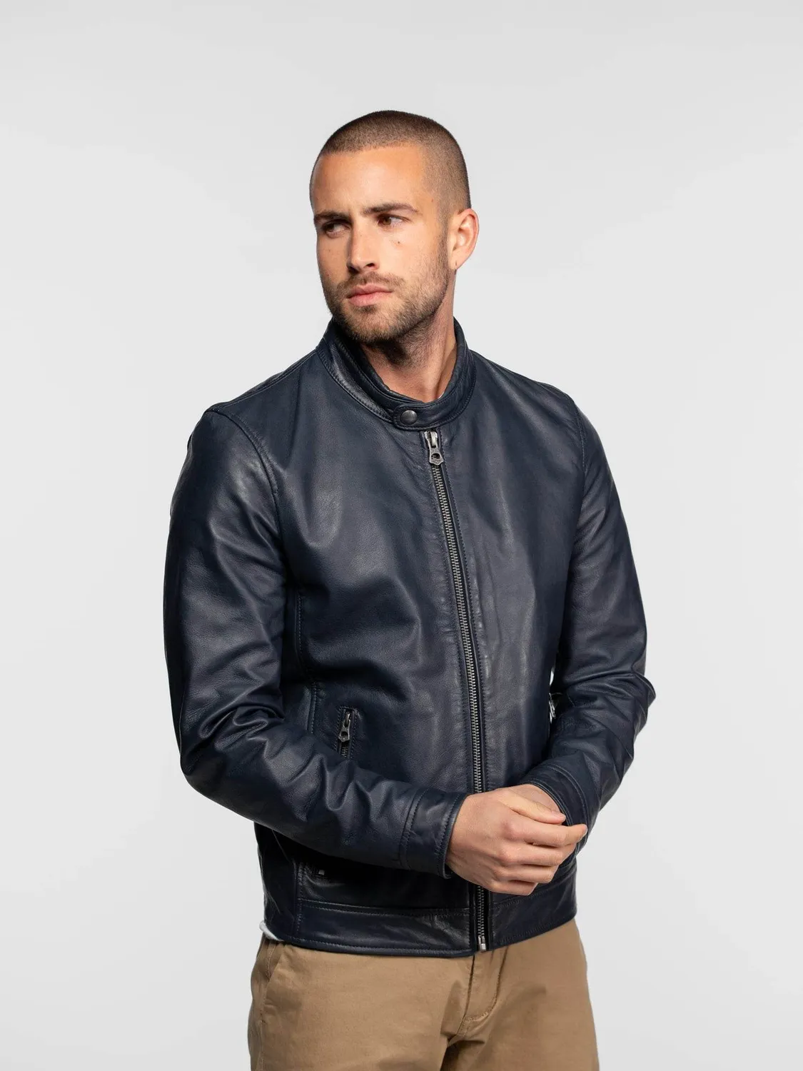 DAYTONA Mercer blouson cuir homme navy mouton grainé